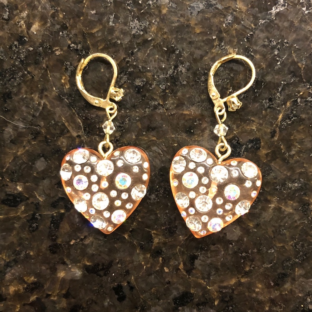 Betsey Johnson vintage lucite heart earrings
